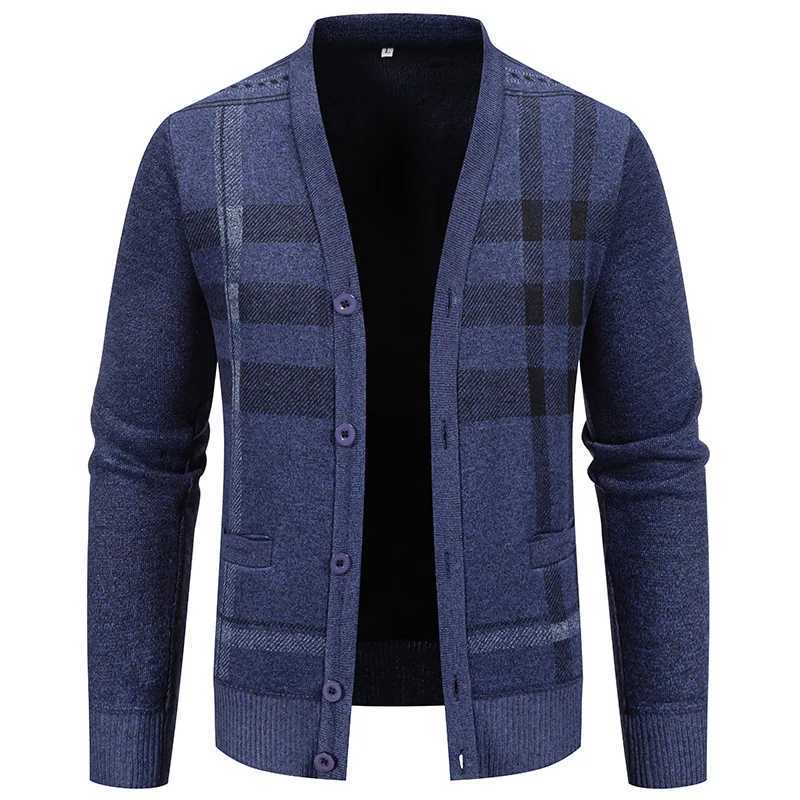 Autumn Men V-neck Plaid Cardigans Business Casual Knitwear Sweaters Quality Male Outerwear Slim Sweatercoats Cardigans Size 3XXJ250805