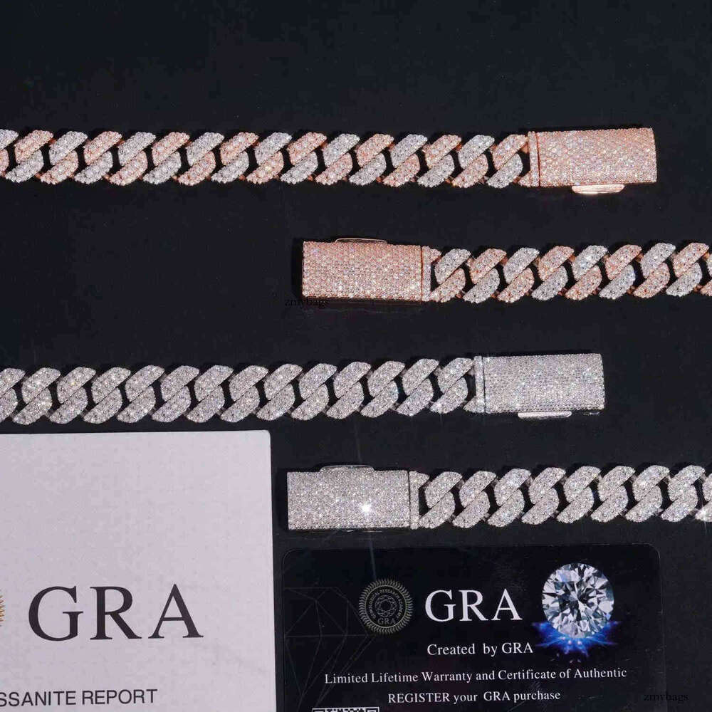 New Stocks 13mm 3 Rows Sterling Sier Hip Hop Jewelry Men Necklace Bracelet Iced Out Moissanite Dia Cuban Link Chain