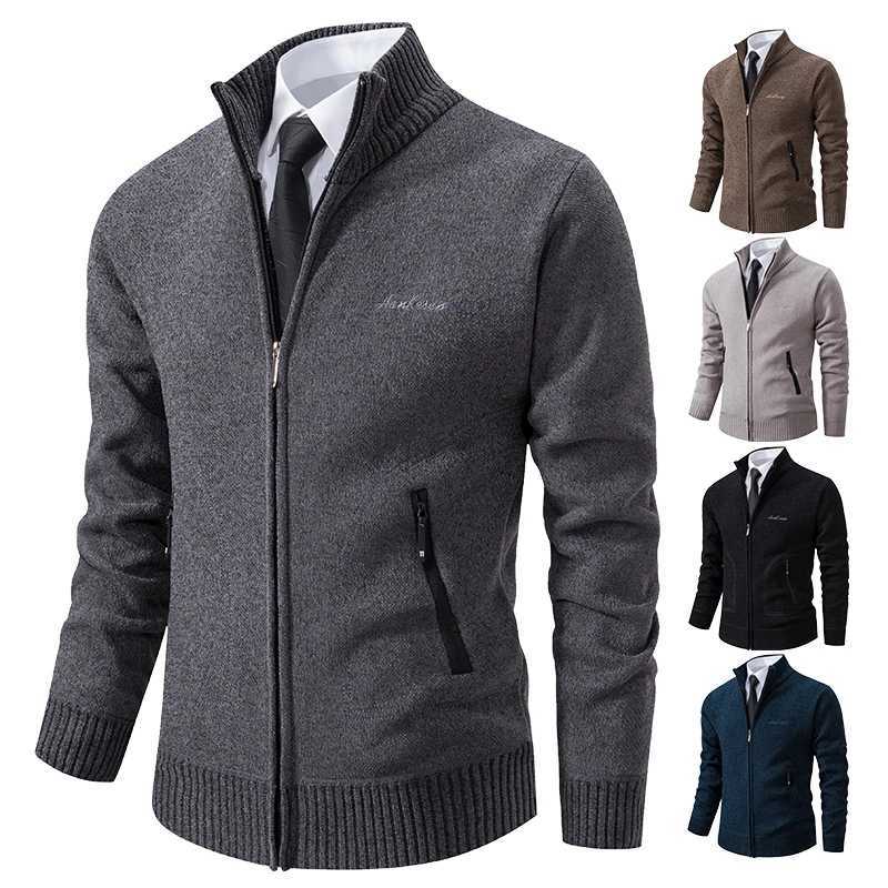 2023 Knitwear Spring and Autumn Mens Stand-up Collar Thick Warm Cardigan Sweater Winter Loose Casual Coat XJ250805