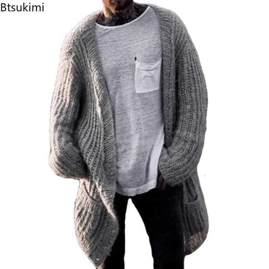 2025 Mens Thick Warm Knitted Cardigan Sweater Long Sleeve Loose Streetwear Knitted Mid Length Coat Jacket Mens Winter Clothing XJ250805