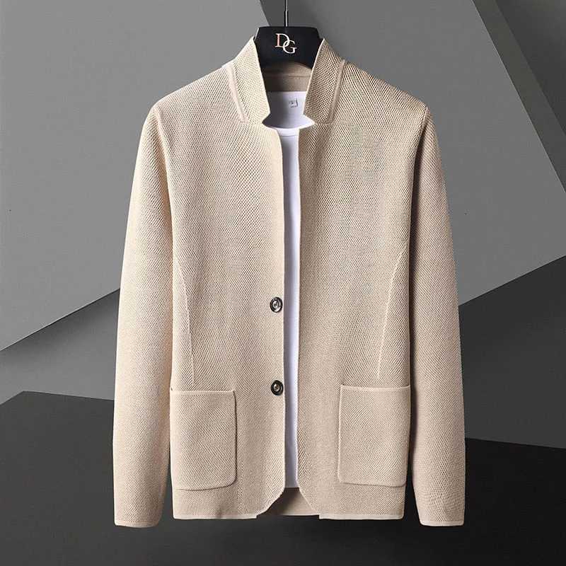 2025 Cardigan Jacket Men Solid Color Knitted Casual Stand Collar Slim Fit Cardigan Coat Mens Sweater Jacket Khaki Black Gray 4XL XJ250805