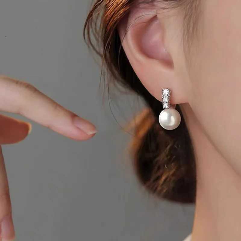 925 Sterling Silver Zircon Round 10/12mm Pearl Pendant Hoop Earrings For Women Party OL Fine Jewelry Light Luxury Accessories Y250804