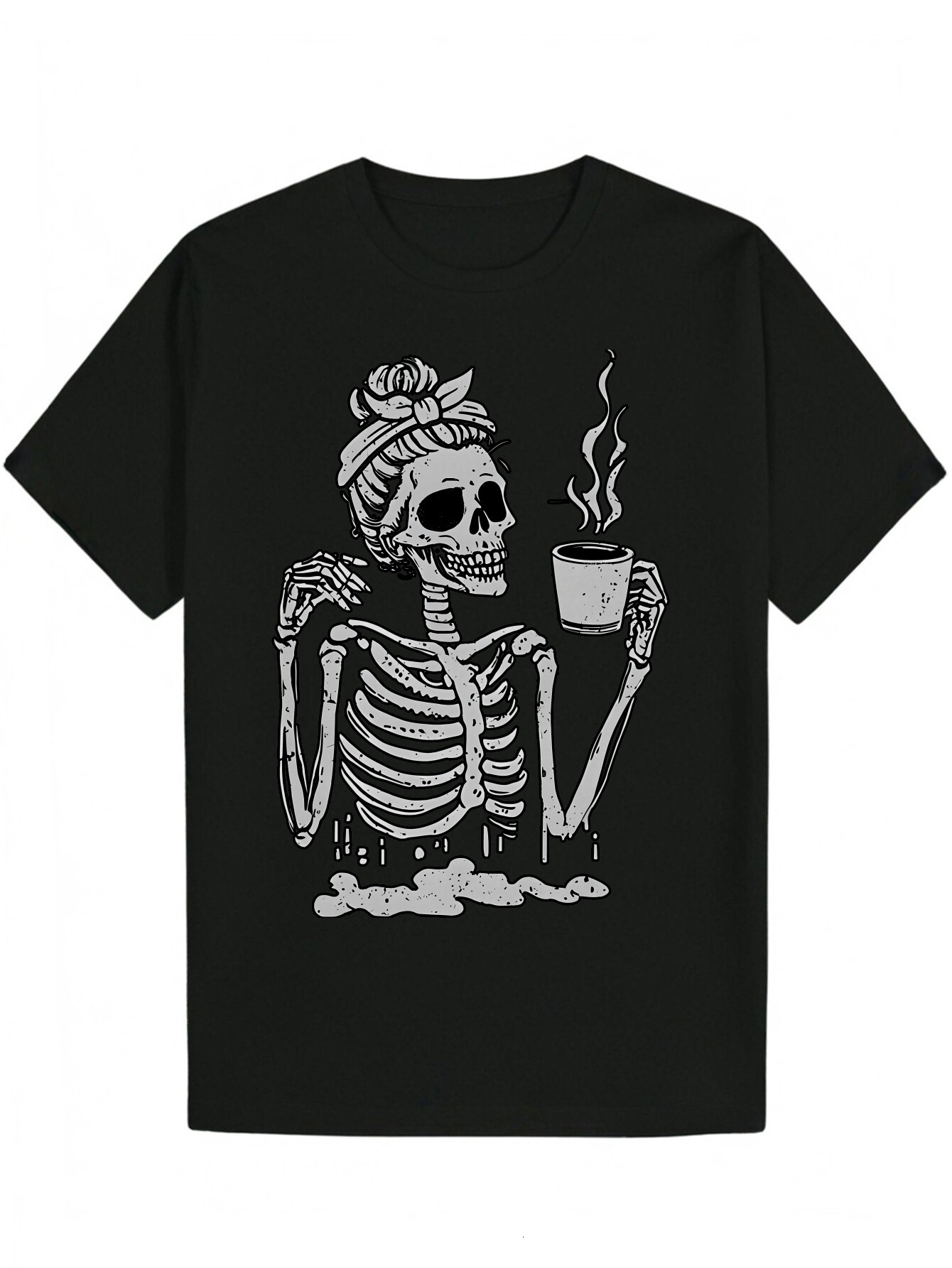 Men s T S Skull Coffee Design Black Polyester Round Neck and Breathable Perfect for Wear Summer Casual Wear Playful Pattern T S Lightweight