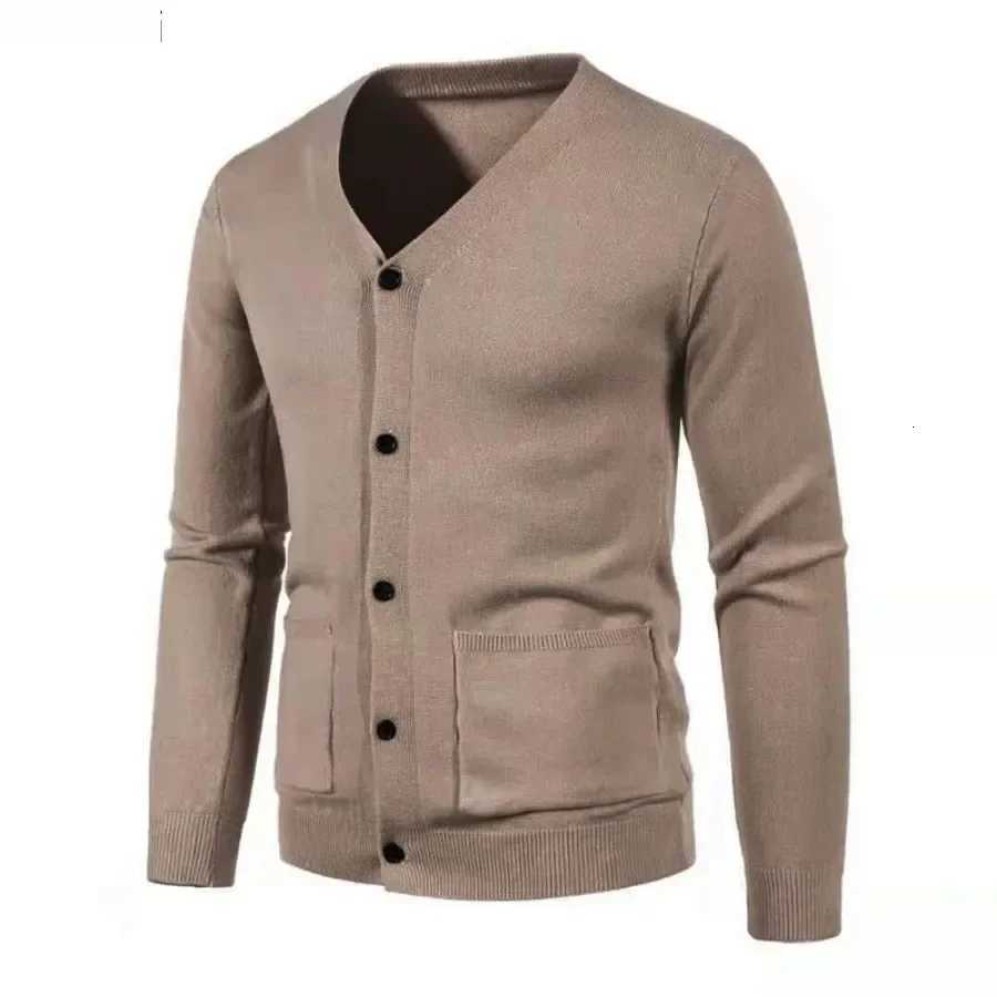 Spring Autumn Cardigan New Mens V-neck Knit Sweater Coats Man Solid Casual Sweater Cardigan Jacket Slim Knitwear Tops Male XJ250805