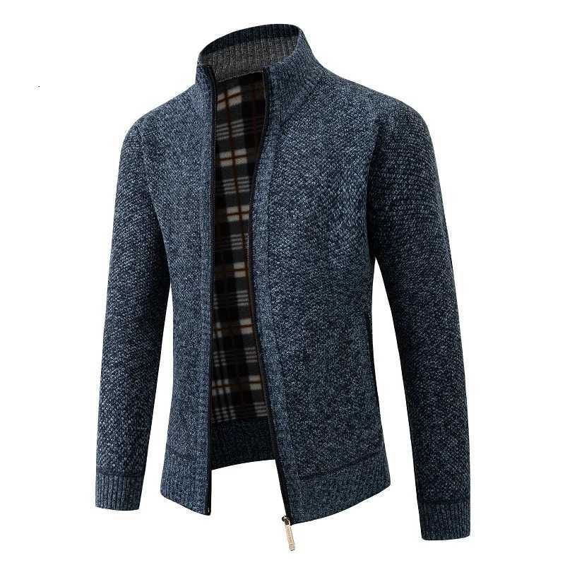 Autumn Winter Knit Cardigan Men Solid Color Stand Collar Slim Sweatercoat Mens Knitted Sweaters Jackets Zippers Cardigans Man XJ250805