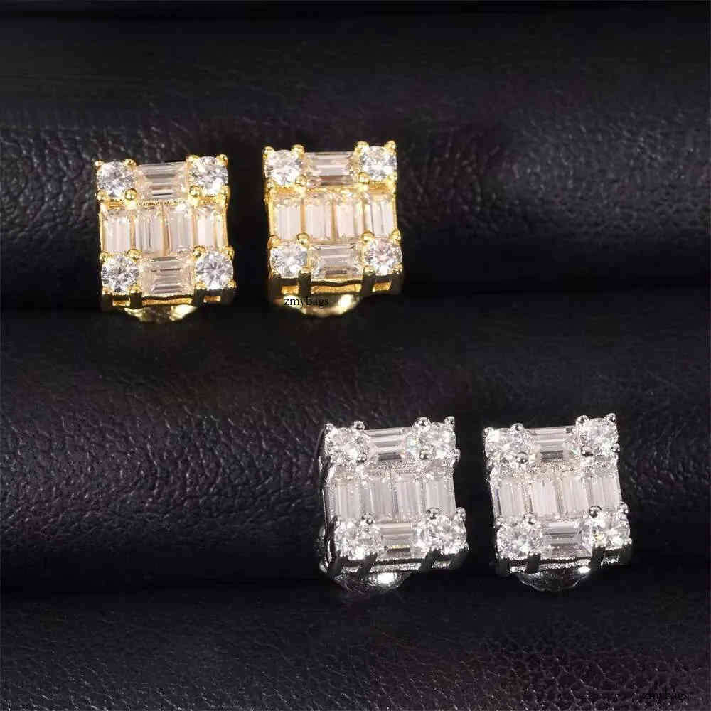Wholesale Price Factory Directly High Quality Hip Hop Baguette Moissanite Studs Sterling Sier Dia Earring