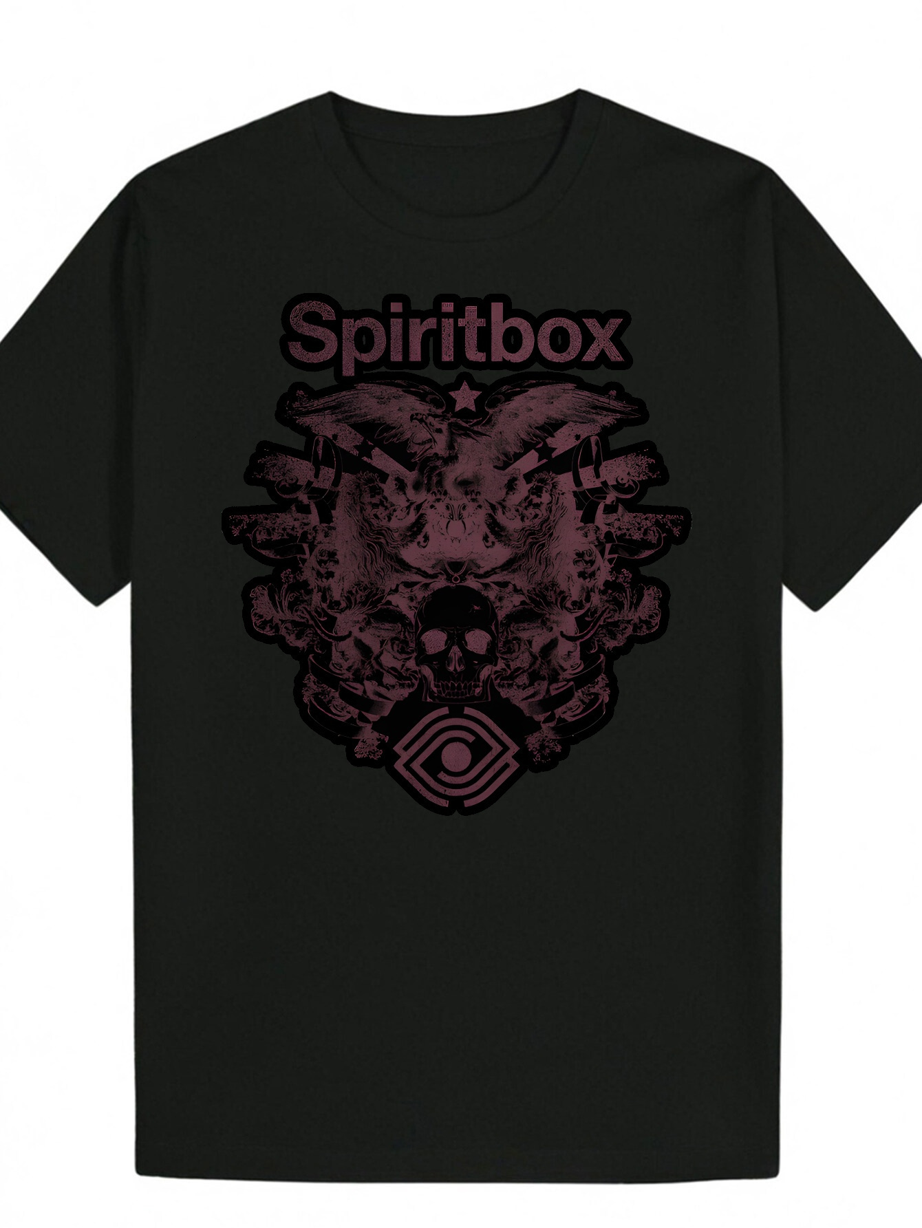 Men's Round Neck Polyester Animal Print, Skull Pattern, and "SpiritBOX" Design, Perfect for Casual Wear, Summer T-Shirt T-shirt with sk