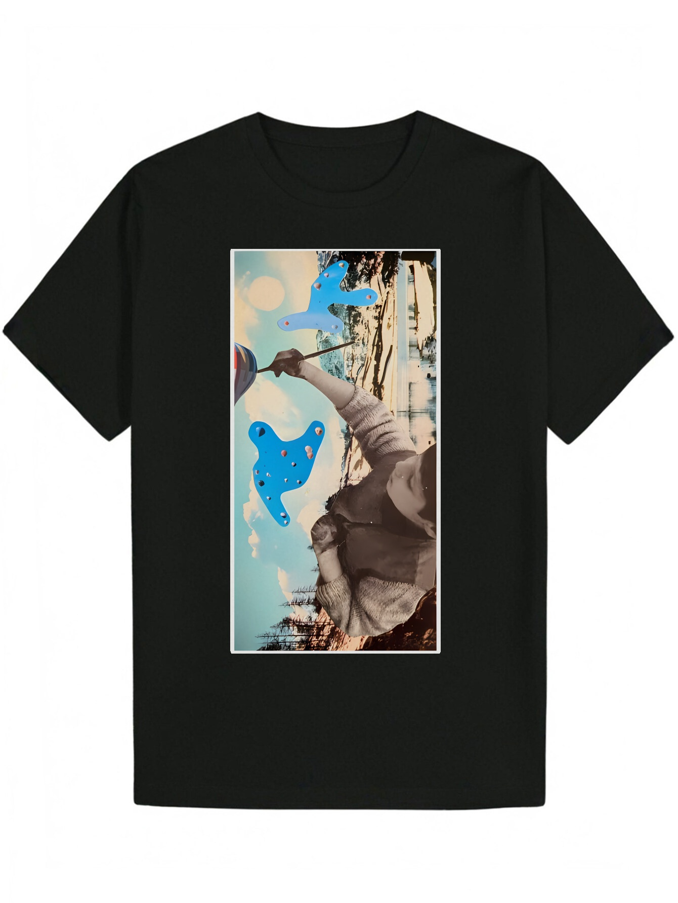 Men's Summer Round Neck T-Shirt - Short Sleeve, Polyester Fiber, Black, with Art Print, Lightweight and Breathable, Suitable for Casual Wear 70d3