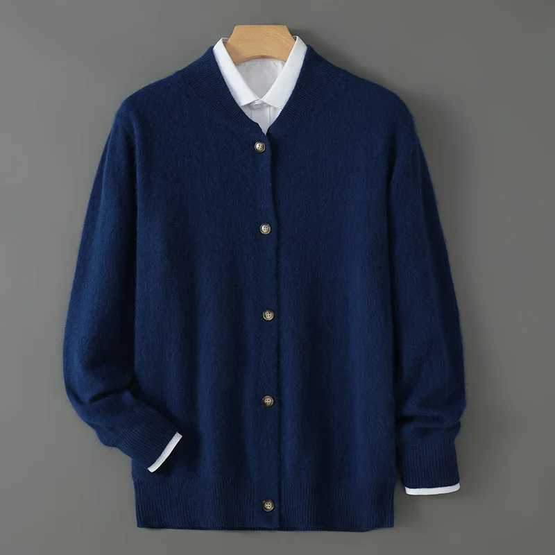 100% Mink Cashmere Sweater Knit Cardigan Men Stand Collar Long Sleeve Autumn and Winter Mens Clothing Casual Business Coat Top XJ250805