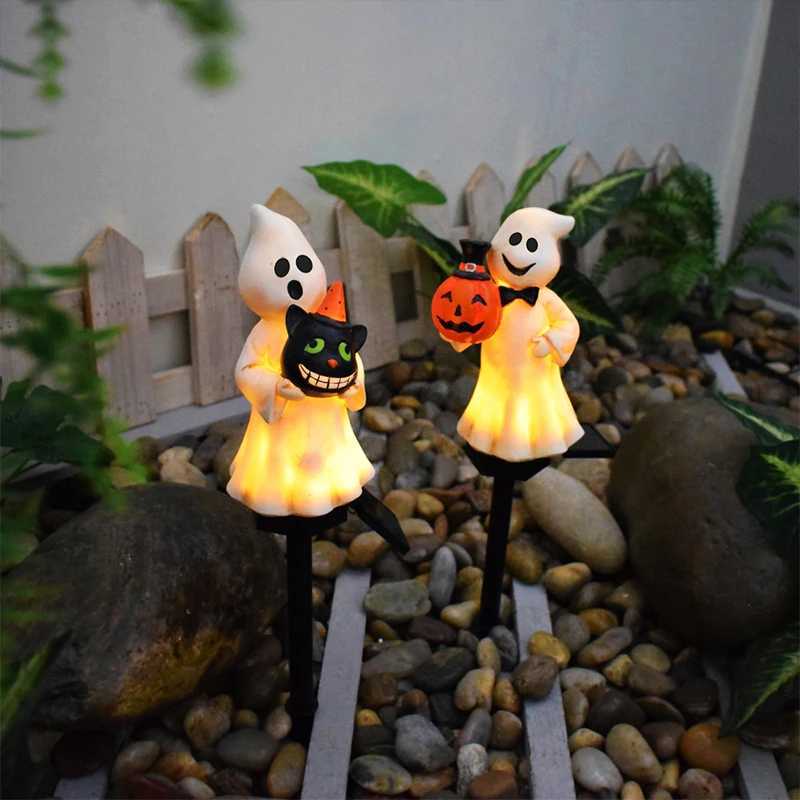 Solar Halloween Outdoor Lamp Resin Pumpkin Lamp Christmas Pumpkin Party Lights Resin Garden Ghost Atmosphere Crafts DecorativeXJ250804