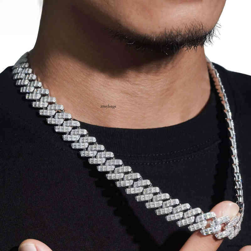 Rappers Design Hip Hop Jewelry Sterling Sier VVS Moissanite Dia 2 Rows Baguette Cuban Link Chain