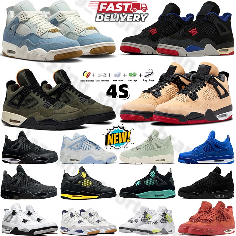 Basketball Shoes With Box 4s Sports Sneakers Black Cat Denim White Thunder Olive Sail Bred White Cement Cool Grey UNDEFEATED Pizza Seafoam Men Women Sport Trainers