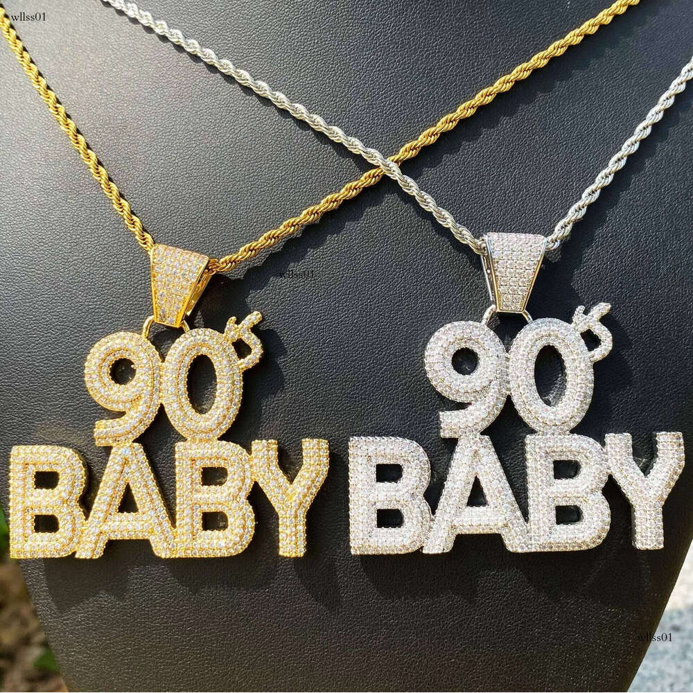 Hip Hop 90sBABY Letters Pendant Necklace 5A Zircon Gold Plating Mens Jewelry Gift