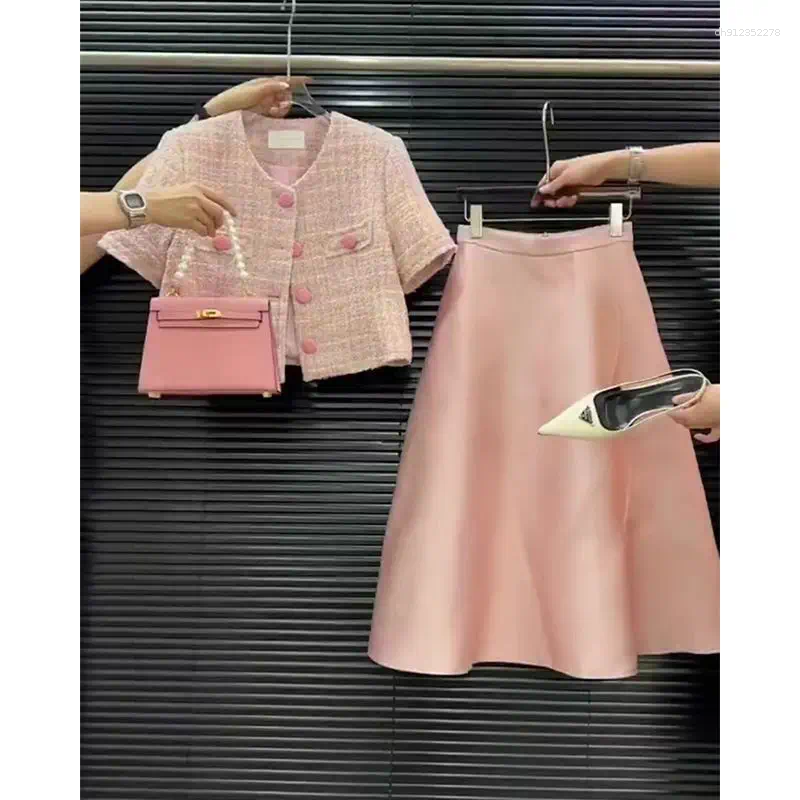 Two Piece Dress 2025 Summer Pink French Suit Set Women's - Hong Kong Chic Sleeveless Blazer & Skirt Luxury Light Elegant Outfit