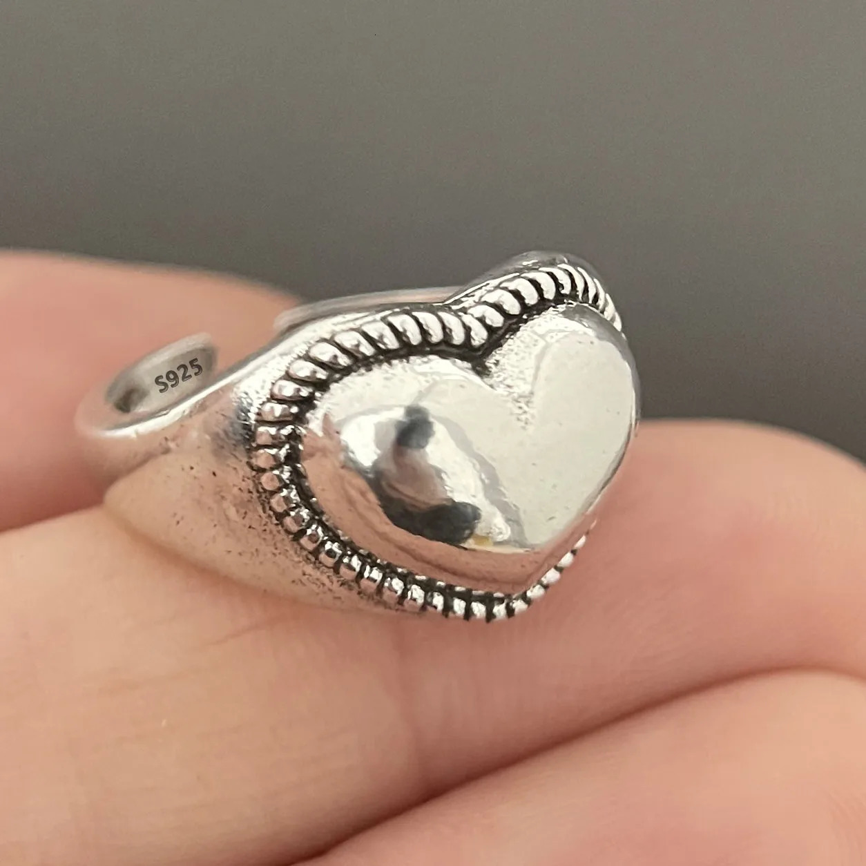 925 Sterling Silver Rings for Women Couple Minimalist Handmade Simple Retro Heart Ring Party Jewelry Gift Prevent Allergy 250805