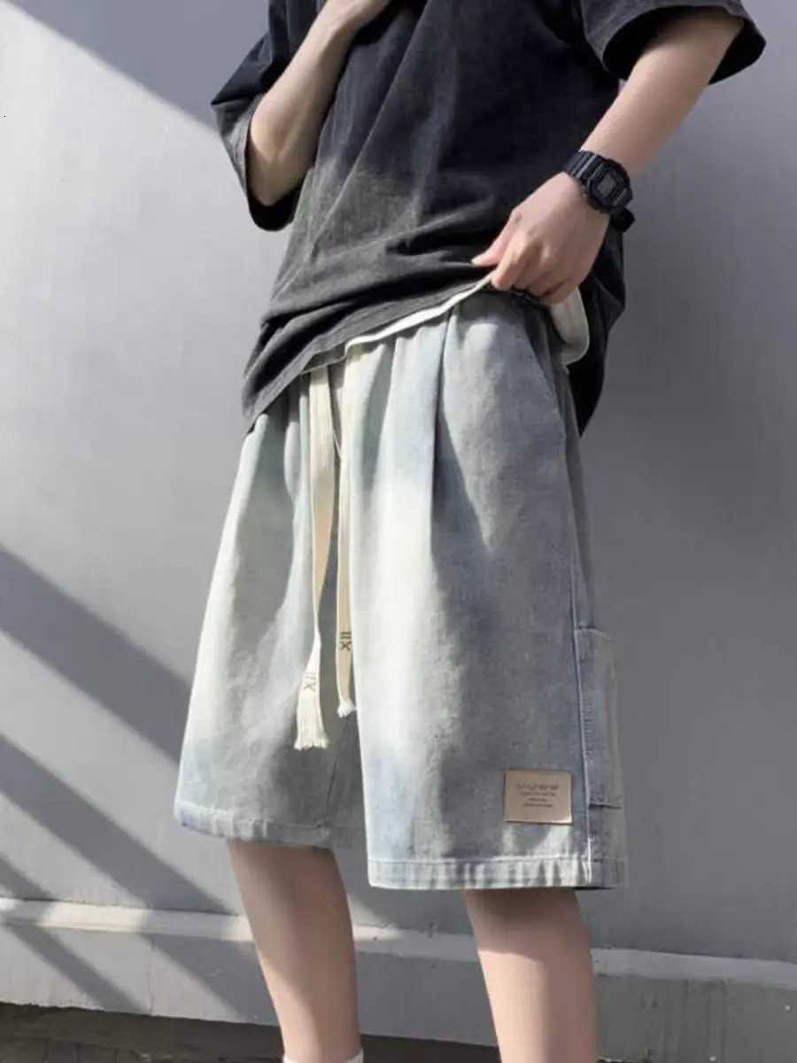 Washed Fashion Denim Shorts Mens Summer Thin Middle Pants American Street Versatile Loose Straight Sports Pentagram Pants Y250814