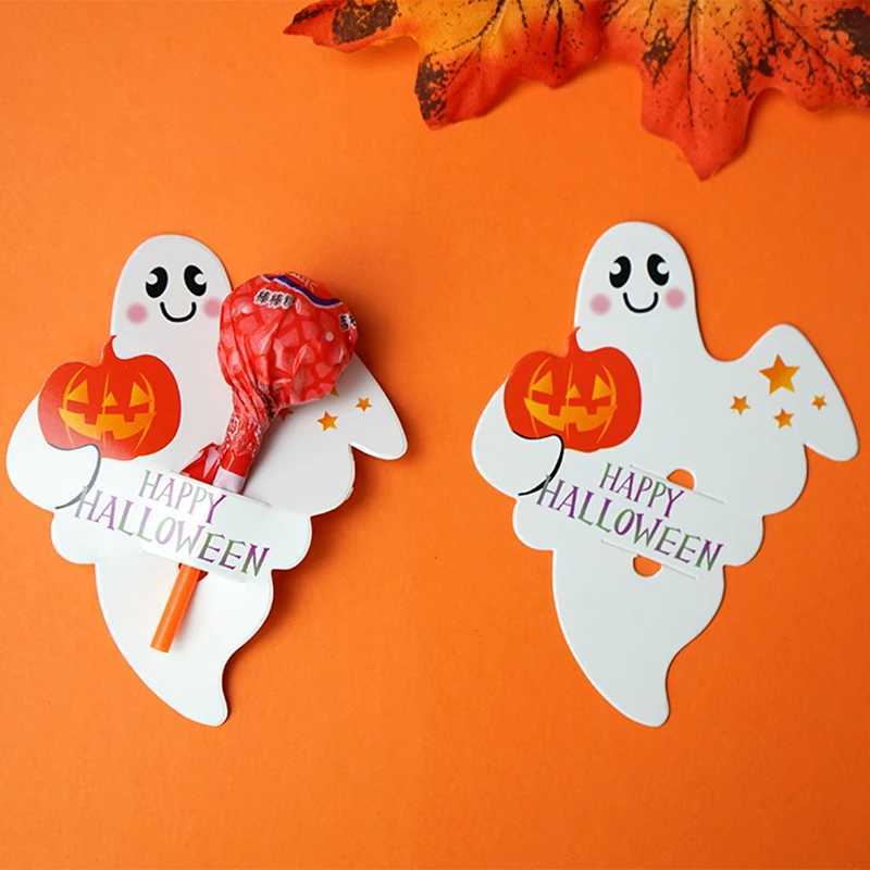 50Pcs Halloween Candy Package Card Pumpkin Ghost Orange Lollipop Packing Card for DIY Halloween Party Decoration Supplies XJ250804
