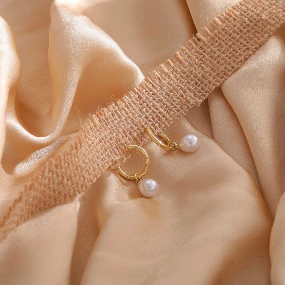Trendy 14k Gold Plated Pearl Dangle Drop Hoop Huggies Earrings Cubic Zirconia Irregular Knot Pearl Studs Hypoallergenic Earrings Y250804