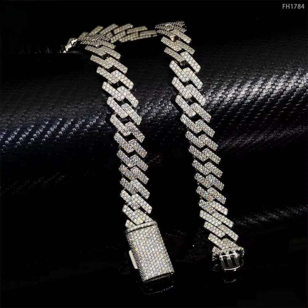 Hot Selling Drop Shipping Service Sterling Sier Hip Hop 15mm Iced Out Moissanite Dia Cuban Link Chain