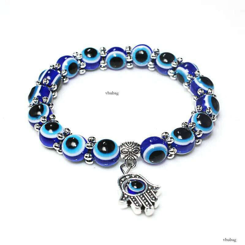 Handmade Acrylic Turkey Evil Blue Eye Stretch Beads Strands Bracelet Charms Religious Hamsa Bracelets Hand Chain Jewelry for Men Women Wholesale Price