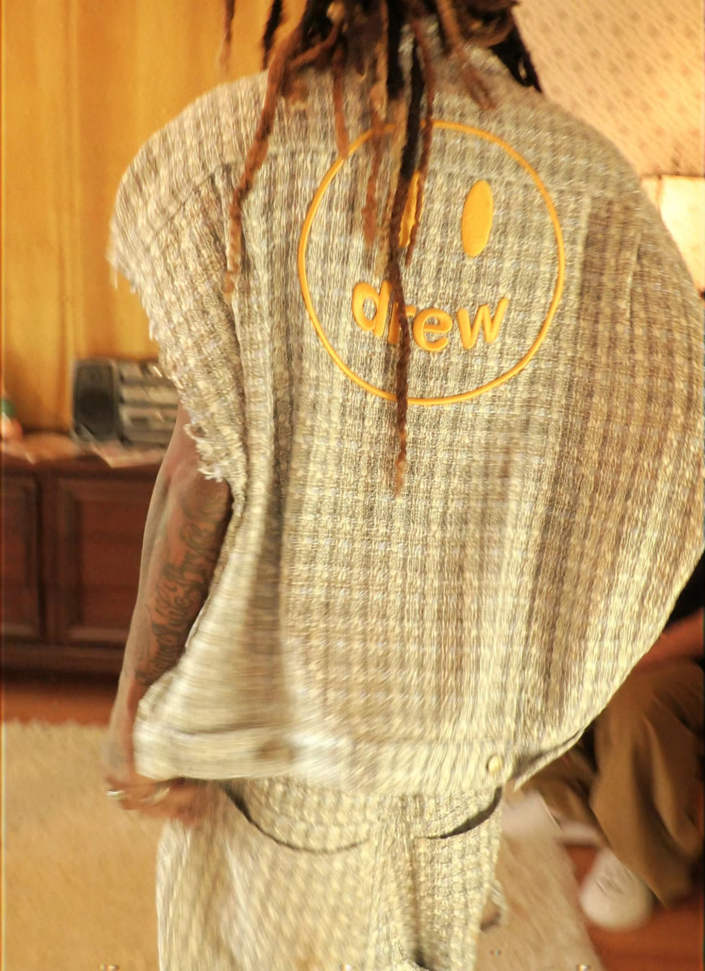 Drew House Embroidered logo shoulder-less Coat Men's Clothing designer niche American retro print loose denim jacket