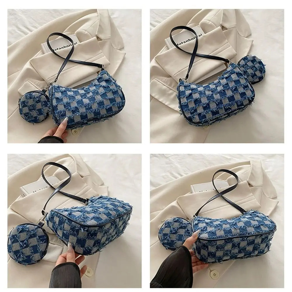 Trendy Denim Underarm Vintage Tassels Single Shoulder Bag Y2k Korean Womens Handbag Lady 250805 TUES