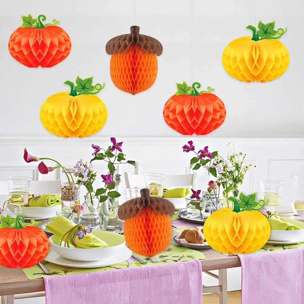3Pcs/set Pumpkin Chestnut 3D Honeycomb Pendant Thanksgiving Halloween Party Decoration Honeycomb Pendant Autumn Harvest FestivalXJ250804