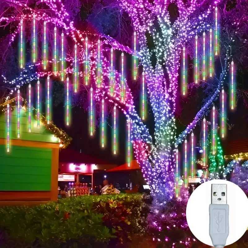 LED USB Meteor Shower Light Outdoor Garden Light for Patio Landscape Bar Tent Fence Street Christmas Halloween Wedding DecorationXJ250804