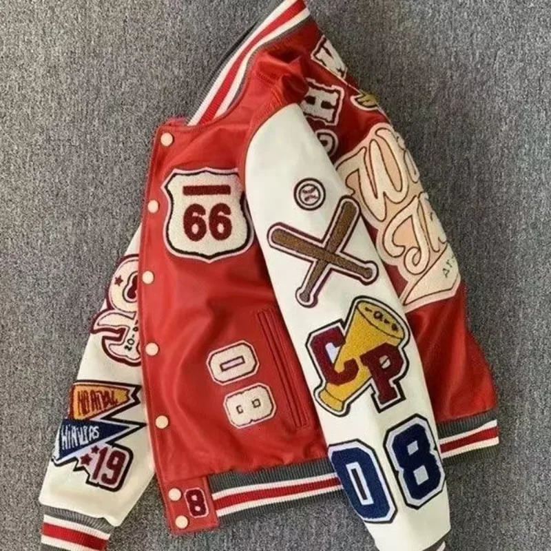 Streetwear Men Bomber Varsity Jackets Embroidery Pu Leather Jacket Baseball Motorcycle Coat Outerwear Winter Men Clothing Unisex 250731