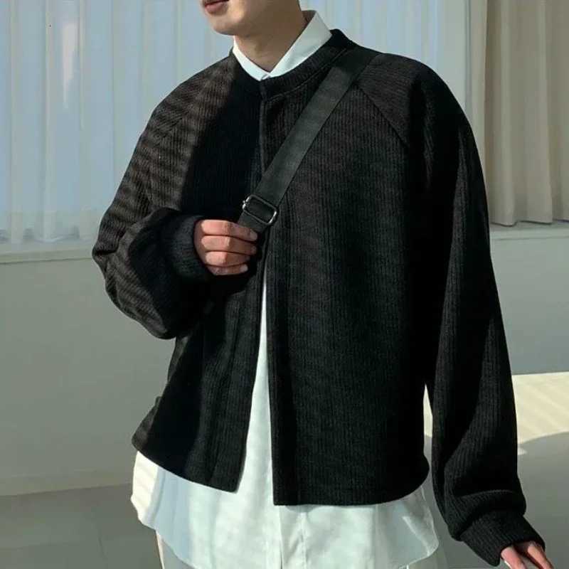 Knitted Sweaters for Men Coat Crewneck Man Clothes Jacket Smooth Cardigan Cropped Round Collar Solid Color Short Plain Jumpers S XJ250805