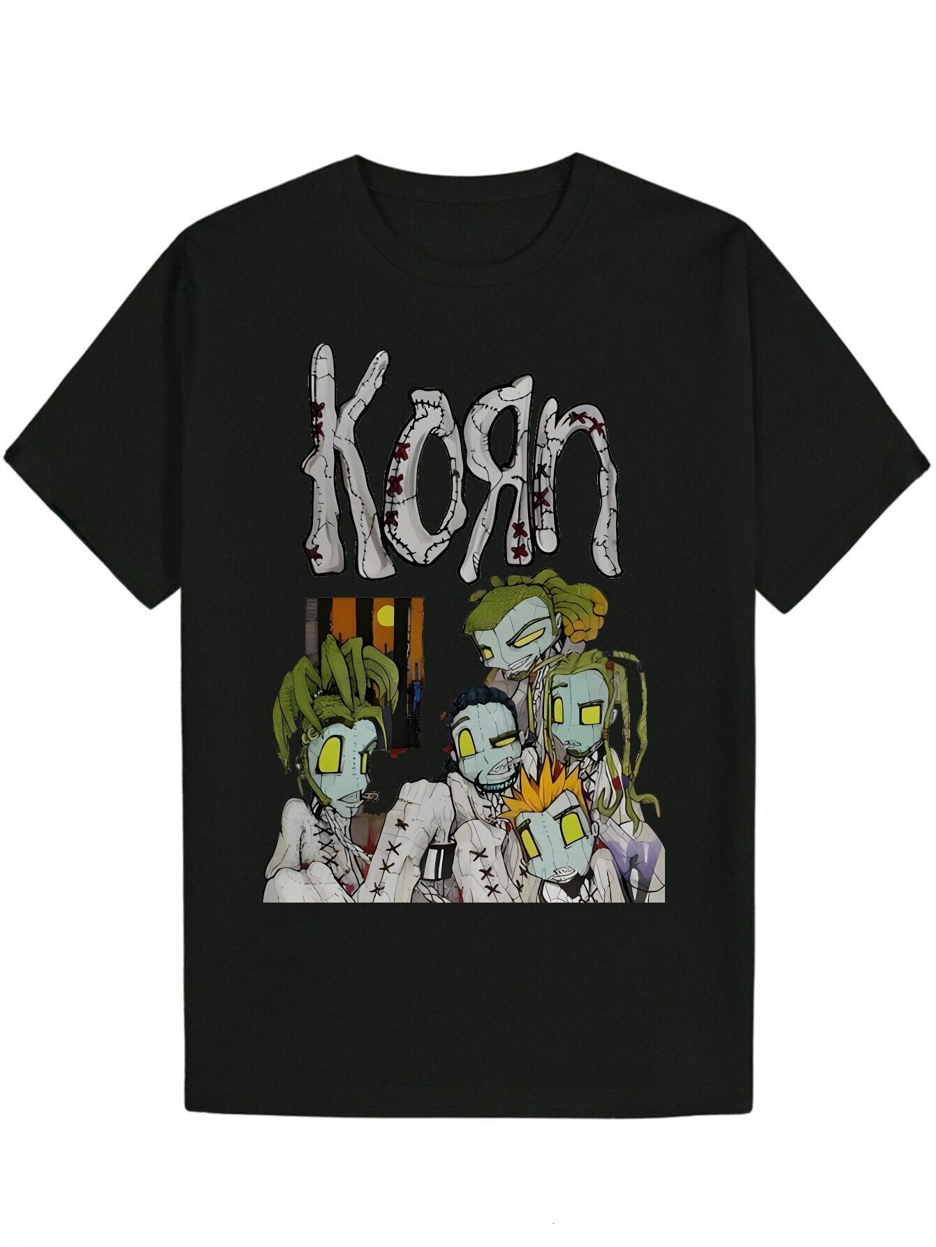 Men's Black T-Shirt with Colorful Cartoon Print - Soft Polyester, Crew Neck, Machine Washable, Summer Wear Energetic Casual Top | Glossy Fabric c
