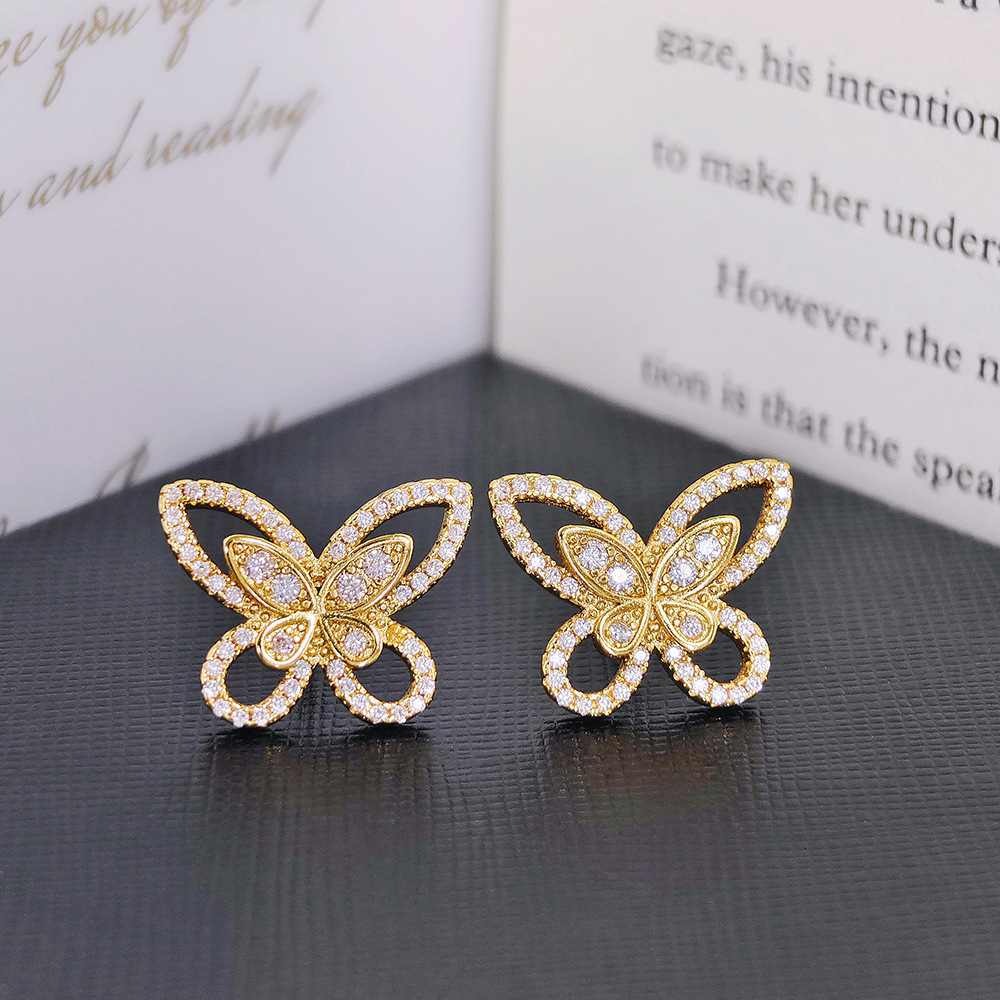 New Korean Style Elegant Fairy Butterfly Micro Pave Zircon Women's Earrings Trendy Accessories