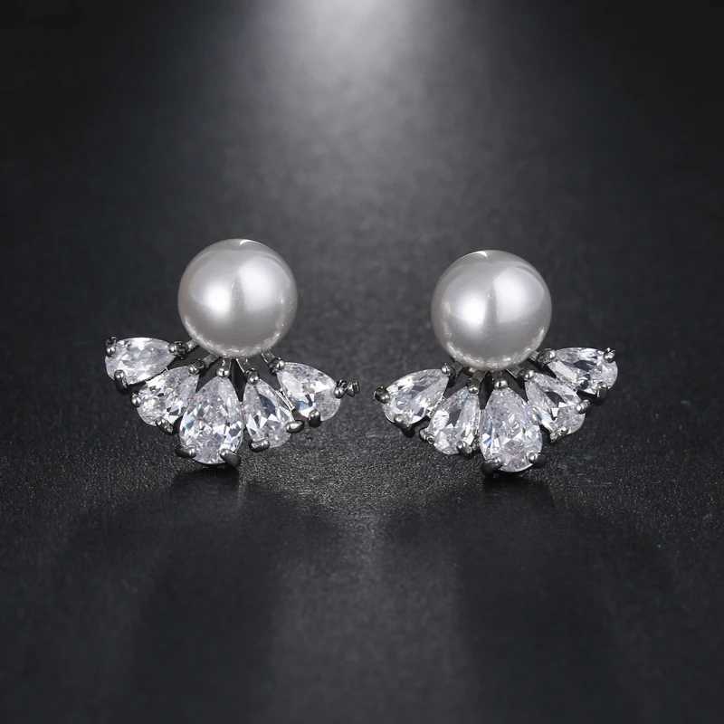 Fashion Elegant Women Imitation Pearl Stud Earrings With AAA Cubic Zircon Shining Studs Ear Indian Jewelry Earrings AE457 Y250804