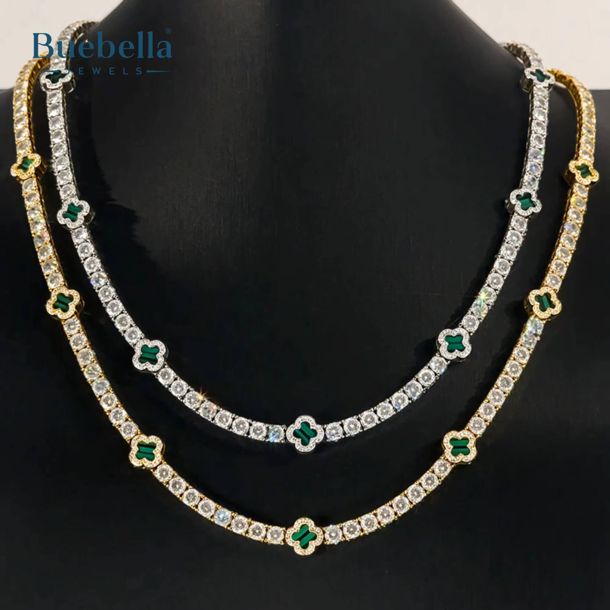 Hot Sale 14K White Gold Plated Cuban Link 925 silver 9mm green Clover Leaf Moissanite Tennis Chain