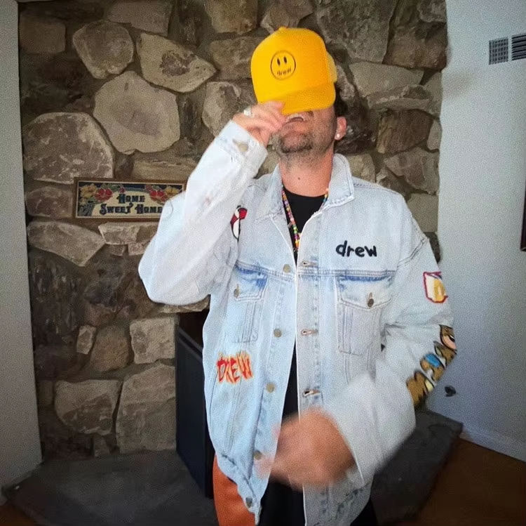 Drew House Smiling Printing logo Men's Clothing autumn and winter designer niche American retro print loose denim jacket Coats