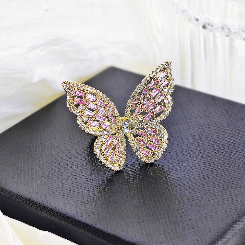 Gothic Hollow Butterfly Ring Exaggerated Metal Hand Chain Ring for Women
