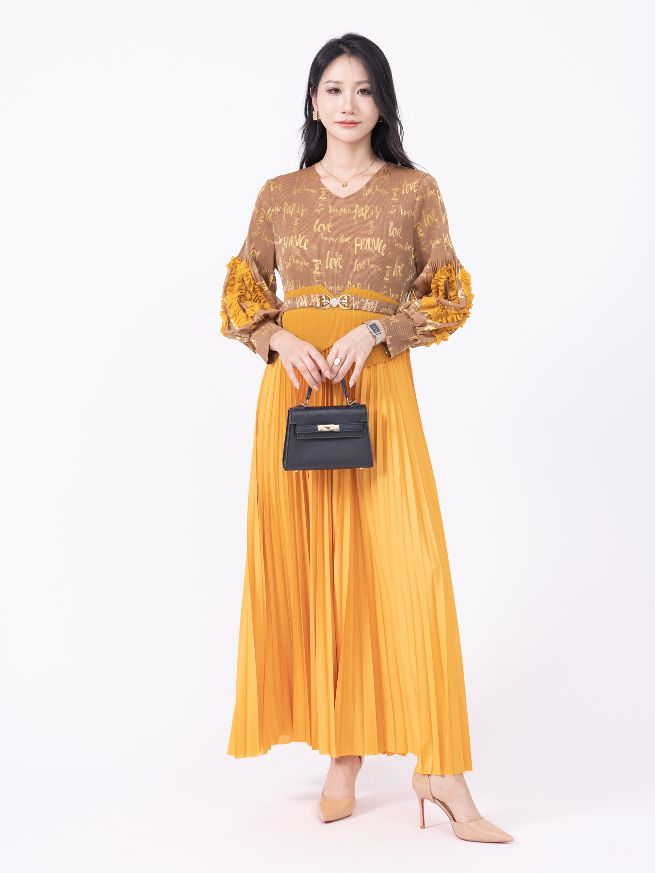 Women's Dresses Two fake dresses with gold foil and contrasting colors H250415