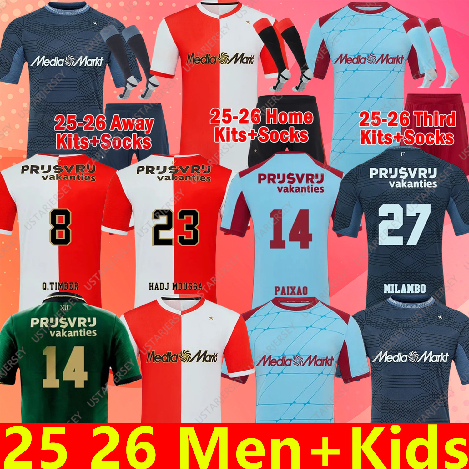 2025/2026 FeyENooRdS Soccer Jerseys Voetbal Kids Kit 25/26 Football Shirt Training Home Away Fan Player Version Gimenez Maillot TIMBER DANILO DILROSUN HANCKO