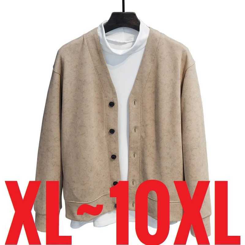 Korean Style Mens Cardigan V Neck Button Up Sweater Male Big Size Casual Light Spring Stretch Oversized Plus Large 10XL 9XL 8XL XJ250805