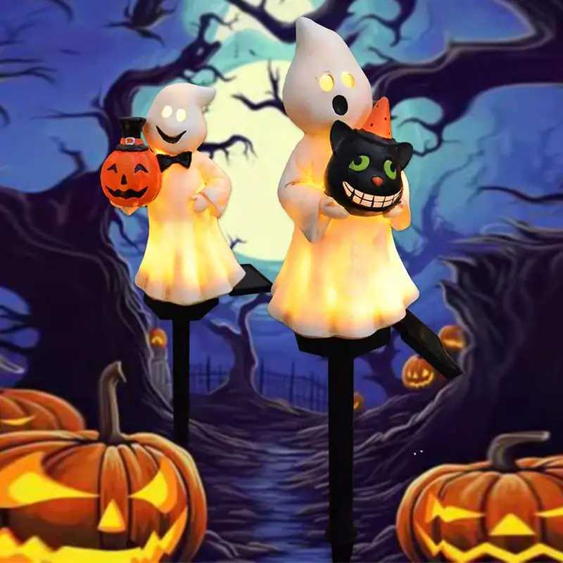 Solar Halloween Outdoor Lamp Resin Pumpkin Lamp Christmas Pumpkin Party Lights Resin Garden Ghost Atmosphere Crafts DecorativeXJ250804