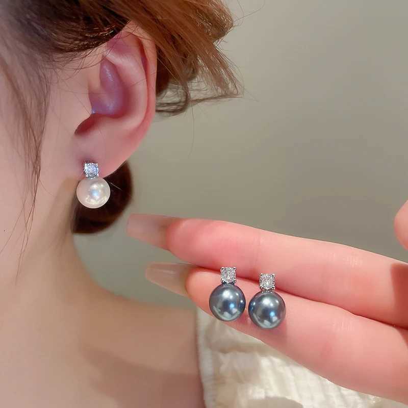 Luxury Black Imitation Pearl Earrings For Women Classic Elegant Temperament Crystal Zircon Stud Earrings With Gray For Banquet Y250804