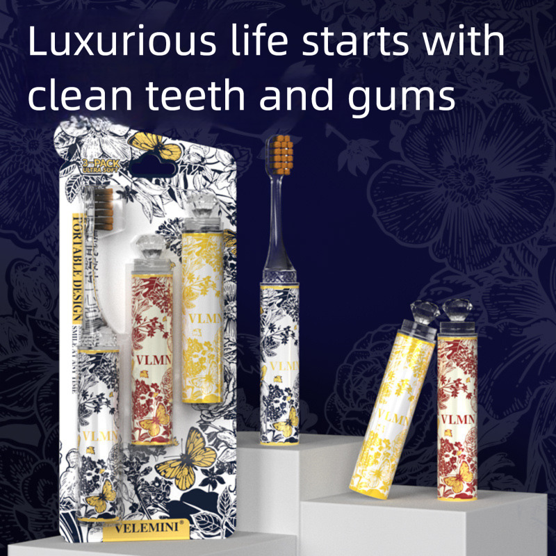 New High-end Gift Box Portable Lipstick Tube Women's Household Gum Care Tooth Cleaning Hotel Business Trip Soft-bristled Toothbrush