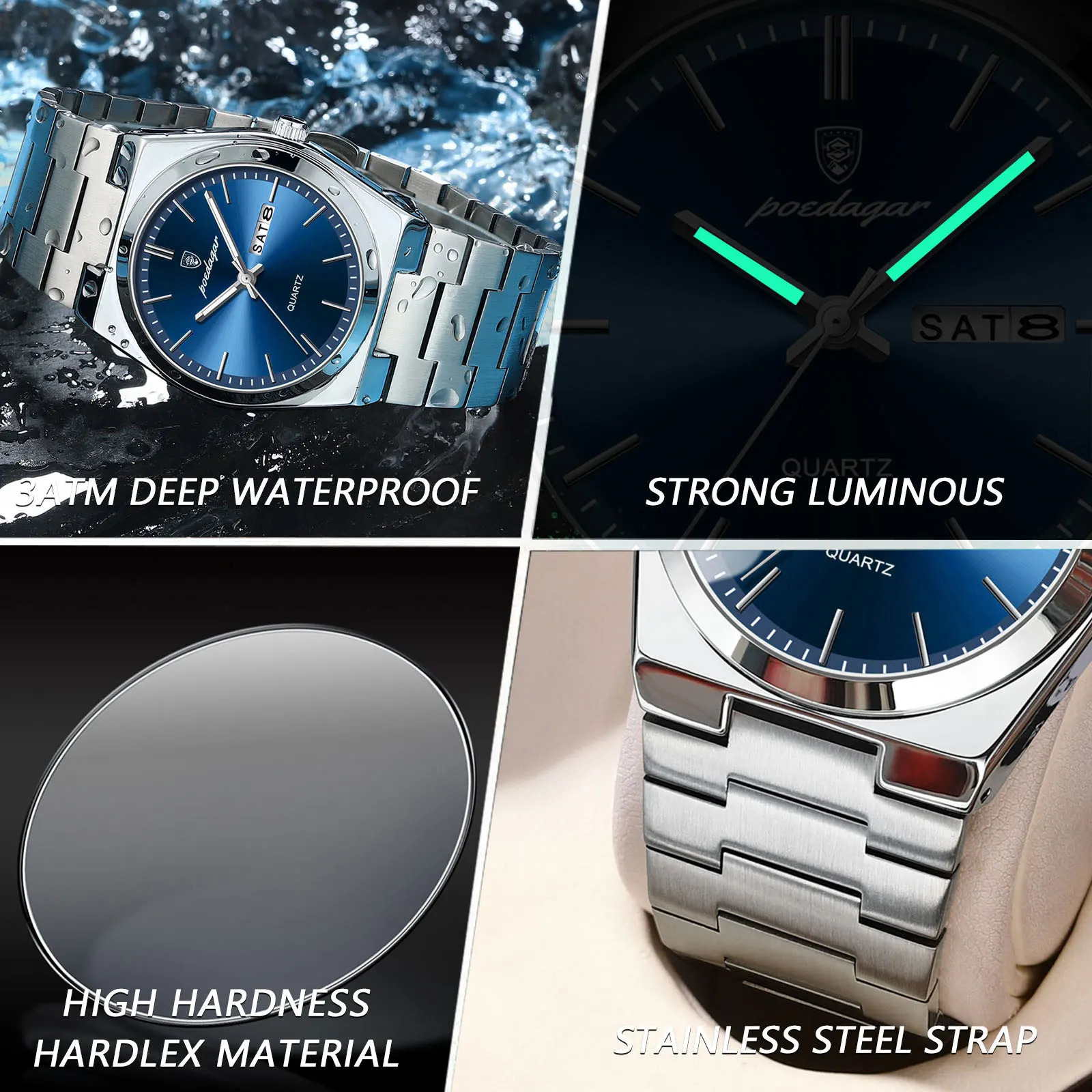 POEDAGAR y Watches For Men Stainless Steel Waterproof Luminous Man Watch Date Week Fashion Casual Mens Quartz Reloj 250805
