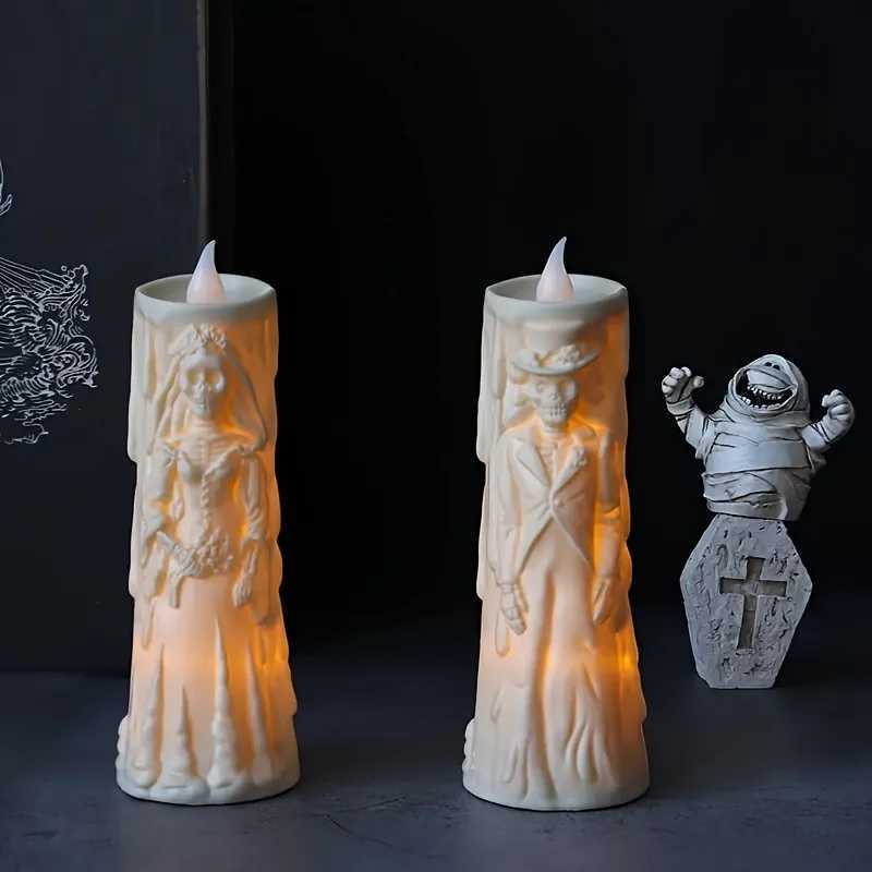 Halloween Skeleton Lamp LED Luminous Candle Horror Decoration Prop Ghost Bride and Groom Couple Lamp Ornament Halloween Decor XJ250804