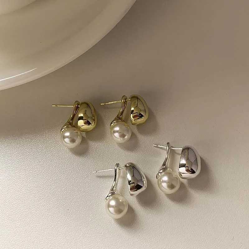Korean Silver Color Water Drop Pearl Stud Earrings for Women Elegant Imitation Pearl Two Ways To Wear Hanging Earrings Jewelry Y250804
