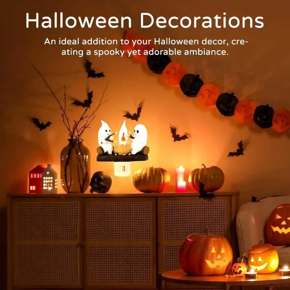 New Fashionable Ghost Campfire Nightlight Ghost Campfire Flickering Plug-in Night Light Halloween Ghost Pumpkin Night Light XJ250804