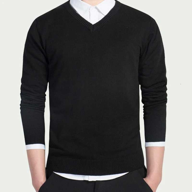 100% Cotton Sweater Men Long Sleeve Pullovers Casual V-Neck Solid Color Knitted Sweaters Tops Men Plus Size Slim Navy Sweater Men XJ250805