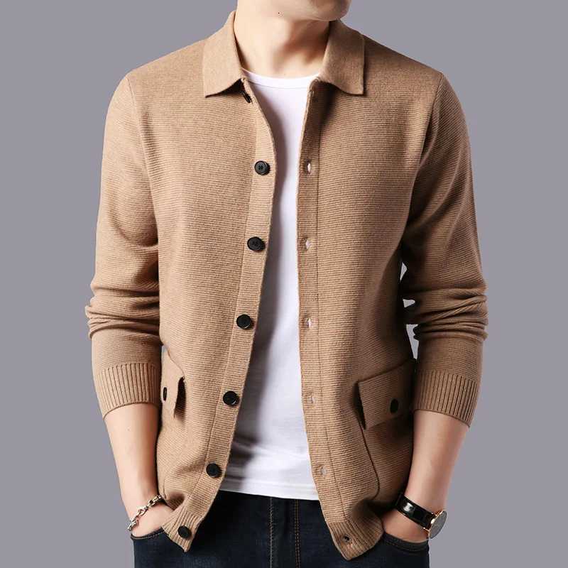 High Quality Cardigan Men Knitting Sweaters Coat Autumn Winter Casual Sweater Jackets Solid Turn Down Collar Knitted Cardigan Man XJ250805