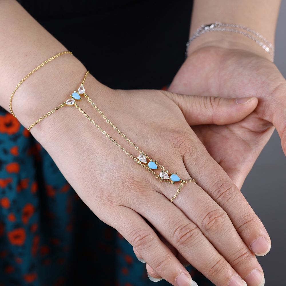 2025 New Summer High Quality Geometric Bezel Setted Blue Turquoises Stone Hot Fashion Jewelry Women Hand Chain Bracelet