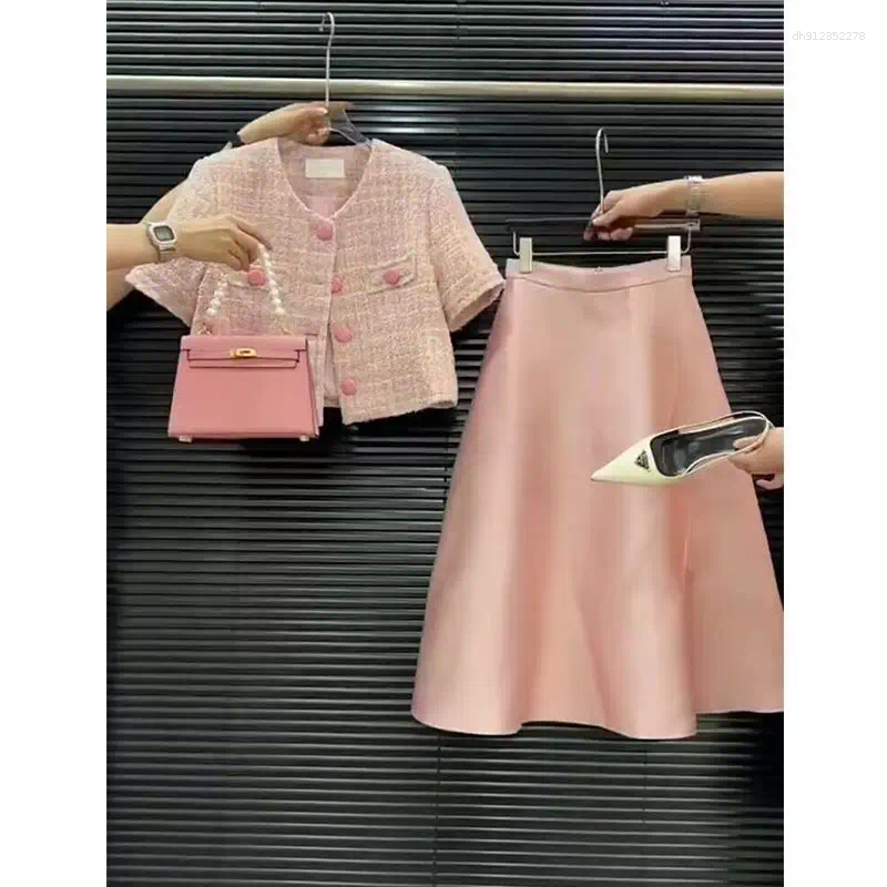 Two Piece Dress 2025 Summer Pink French Suit Set Women's - Hong Kong Chic Sleeveless Blazer & Skirt Luxury Light Elegant Outfit